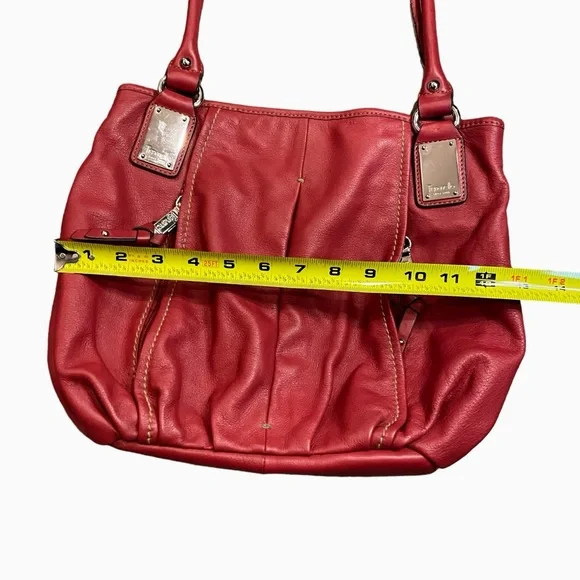 Tignanello Red Leather Hobo Bag With Striped Satin Interior Shoulder Purse - Picture 13 of 16
